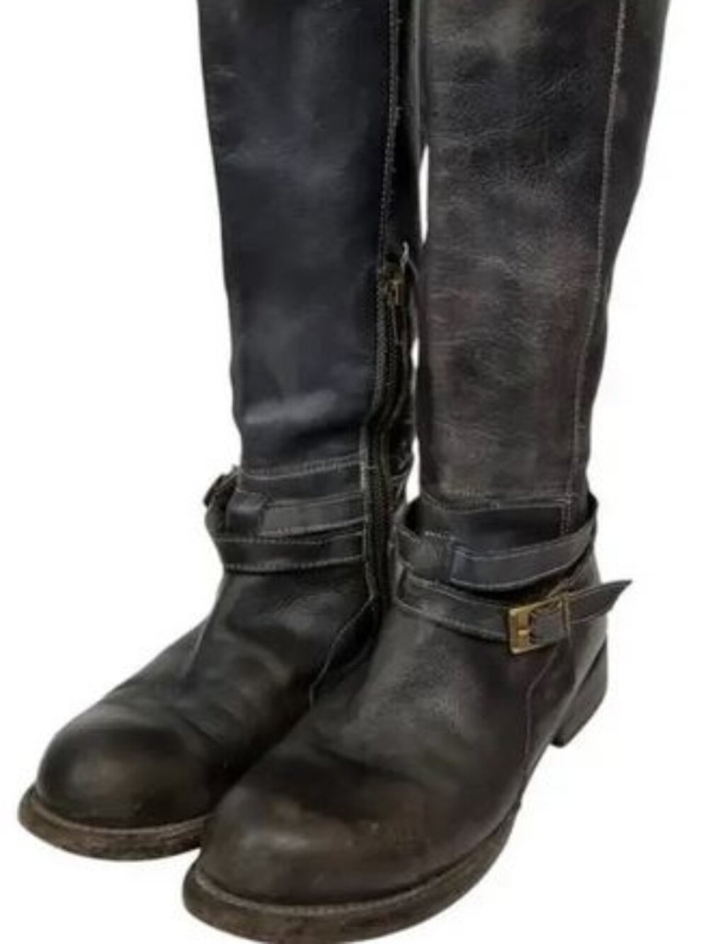 Bed Stu~Tall Black Leather Rustic Distressed Riding Boots~Size 8